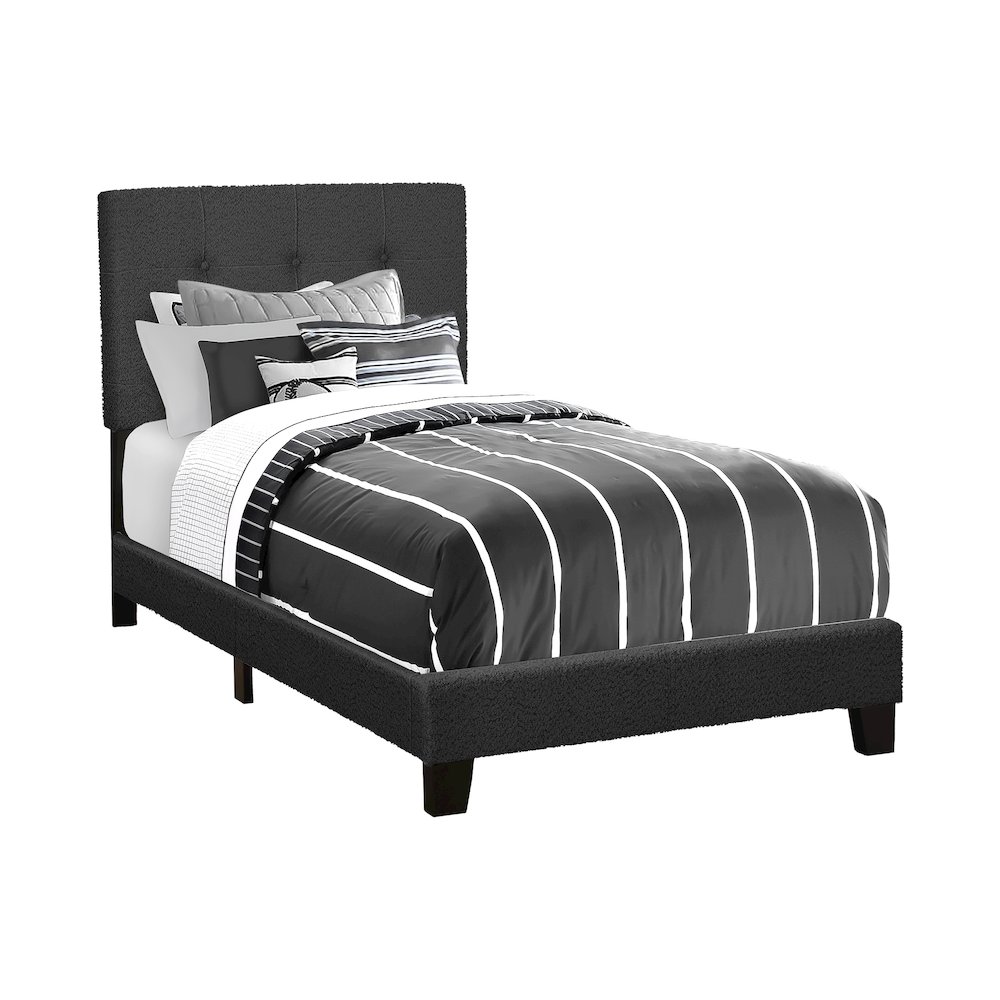 Bed, Twin Size, Upholstered Black Boucle, Transitional. Picture 1