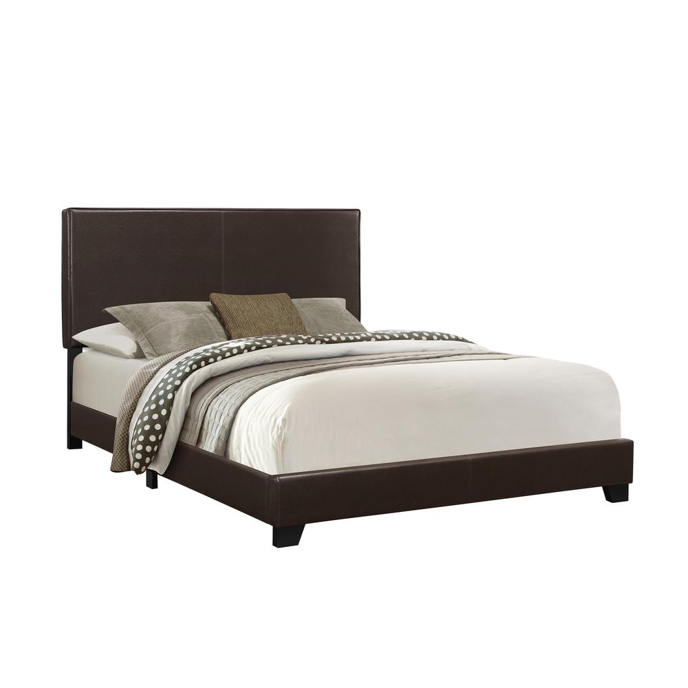 Bed, Queen Size, Bedroom, Upholstered, Brown Leather Look, Transitional. Picture 1