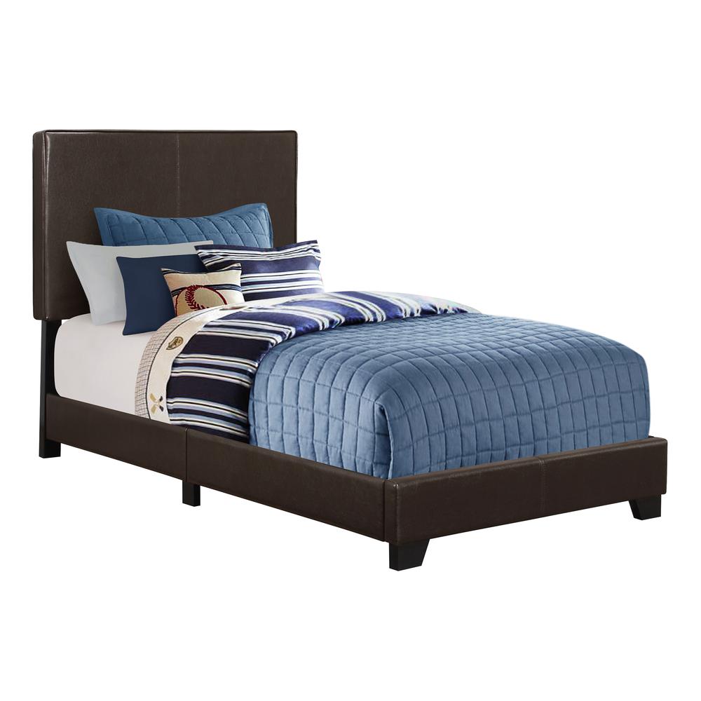 Bed, Twin Size, Bedroom, Upholstered, Brown Leather Look, Transitional. Picture 1
