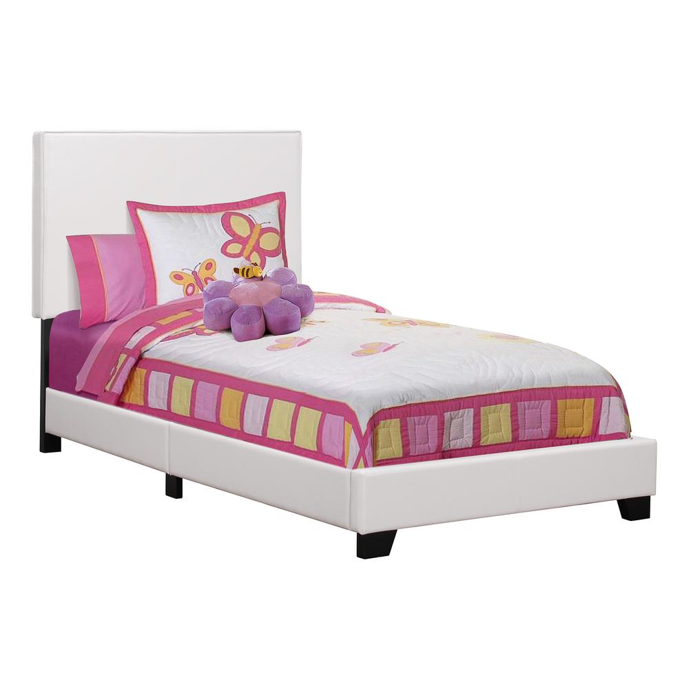 Bed, Twin Size, Bedroom, Upholstered, White Leather Look, Transitional. Picture 1
