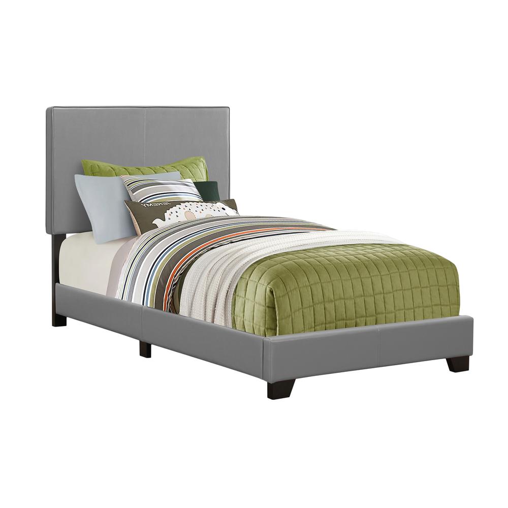 Bed, Twin Size, Bedroom, Upholstered, Grey Leather Look, Transitional. Picture 1