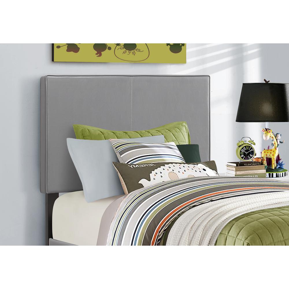 Bed, Twin Size, Bedroom, Upholstered, Grey Leather Look, Transitional. Picture 3