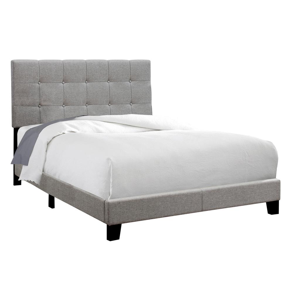 Bed, Full Size, Bedroom, Upholstered, Grey Linen Look, Transitional. Picture 1