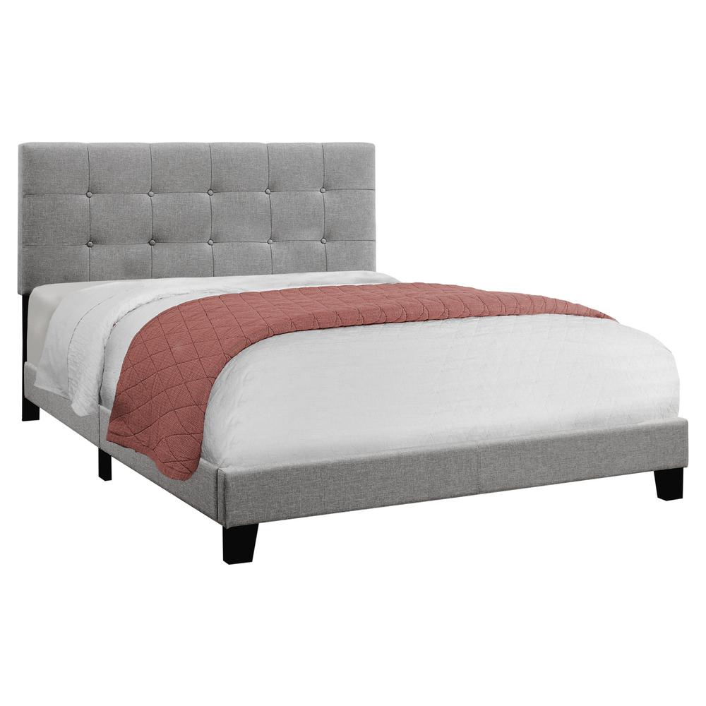 Bed, Queen Size, Bedroom, Upholstered, Grey Linen Look, Transitional. Picture 1