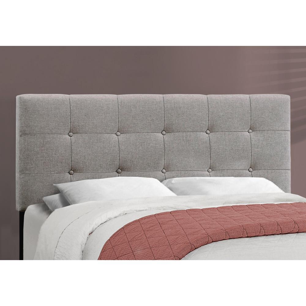 Bed, Queen Size, Bedroom, Upholstered, Grey Linen Look, Transitional. Picture 3
