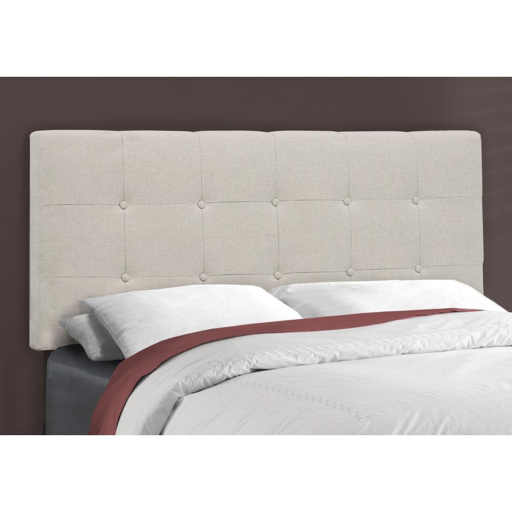 Bed, Full Size, Bedroom, Upholstered, Beige Linen Look, Black Wood Legs. Picture 3