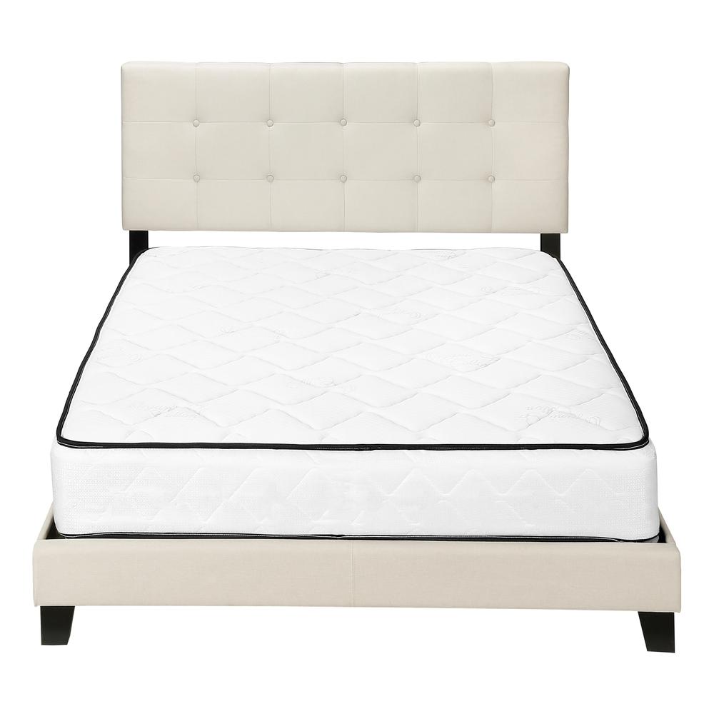 Bed, Queen Size, Bedroom, Upholstered, Beige Linen Look, Black Wood Legs. Picture 2