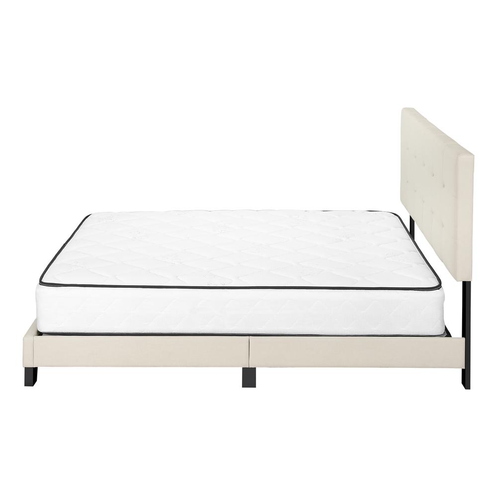 Bed, Queen Size, Bedroom, Upholstered, Beige Linen Look, Black Wood Legs. Picture 3