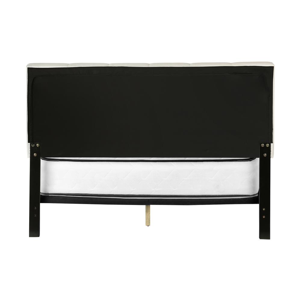 Bed, Queen Size, Bedroom, Upholstered, Beige Linen Look, Black Wood Legs. Picture 4