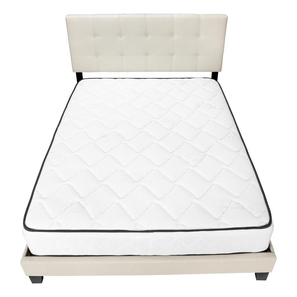 Bed, Queen Size, Bedroom, Upholstered, Beige Linen Look, Black Wood Legs. Picture 5