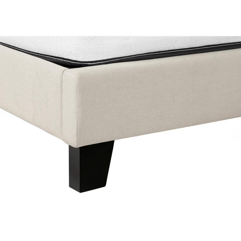 Bed, Queen Size, Bedroom, Upholstered, Beige Linen Look, Black Wood Legs. Picture 7