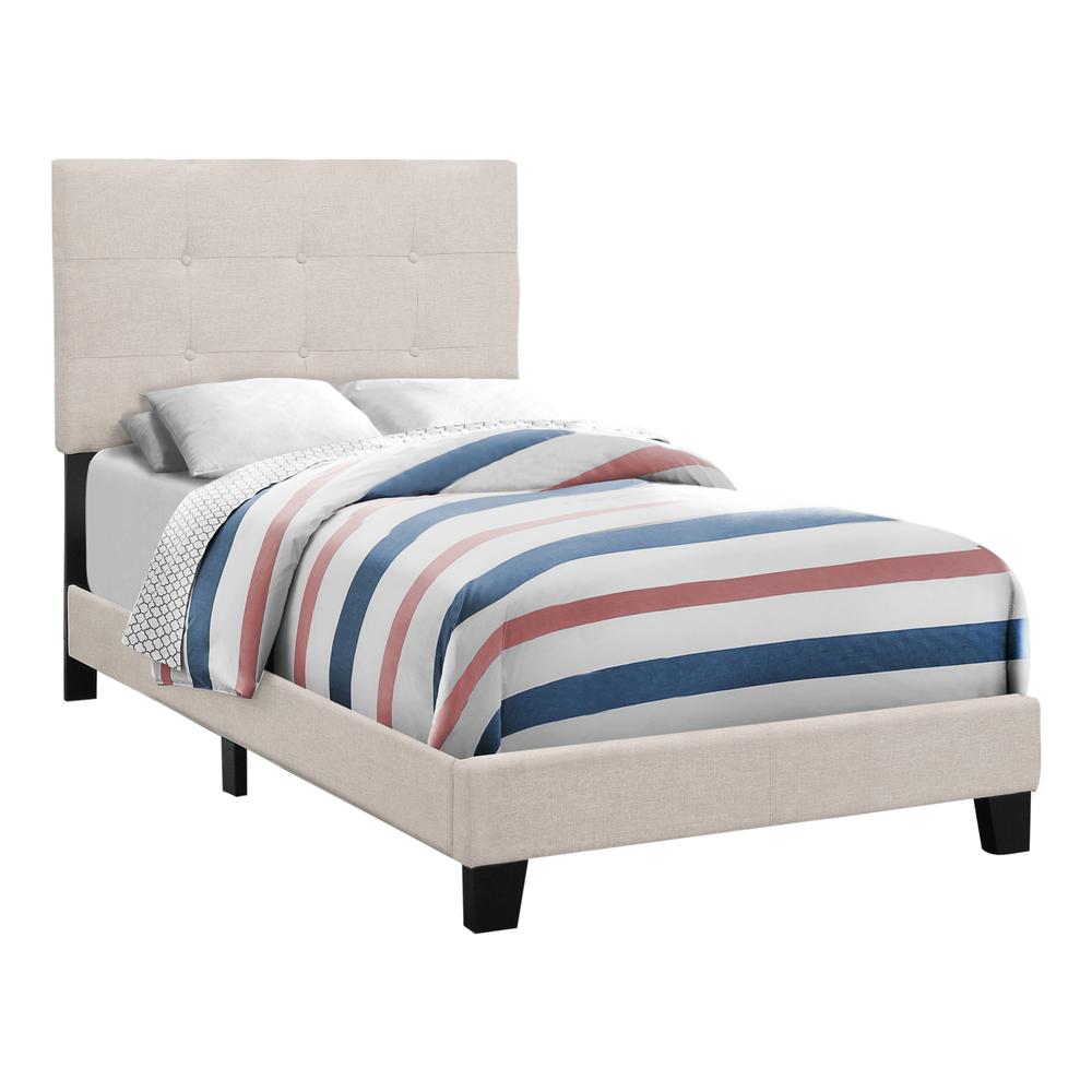 Bed, Twin Size, Upholstered, Bedroom, Frame Only, Youth, Teen, Juvenile, Beige. Picture 1