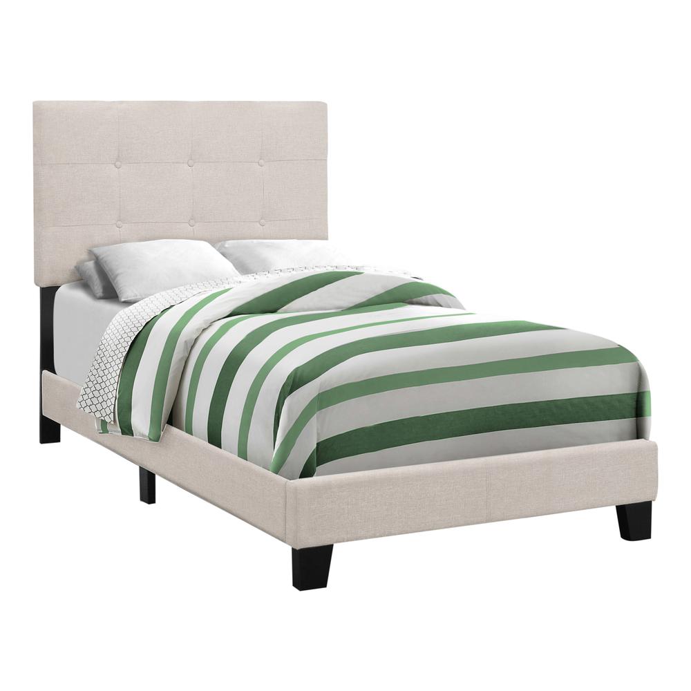 Bed, Twin Size, Upholstered, Bedroom, Frame Only, Youth, Teen, Juvenile, Beige. Picture 2