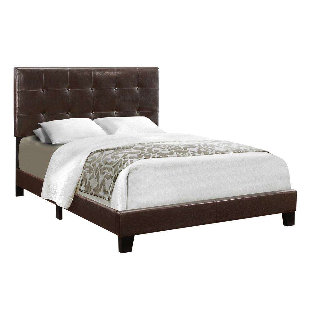 Bed, Full Size, Bedroom, Upholstered, Brown Leather Look, Transitional. Picture 1