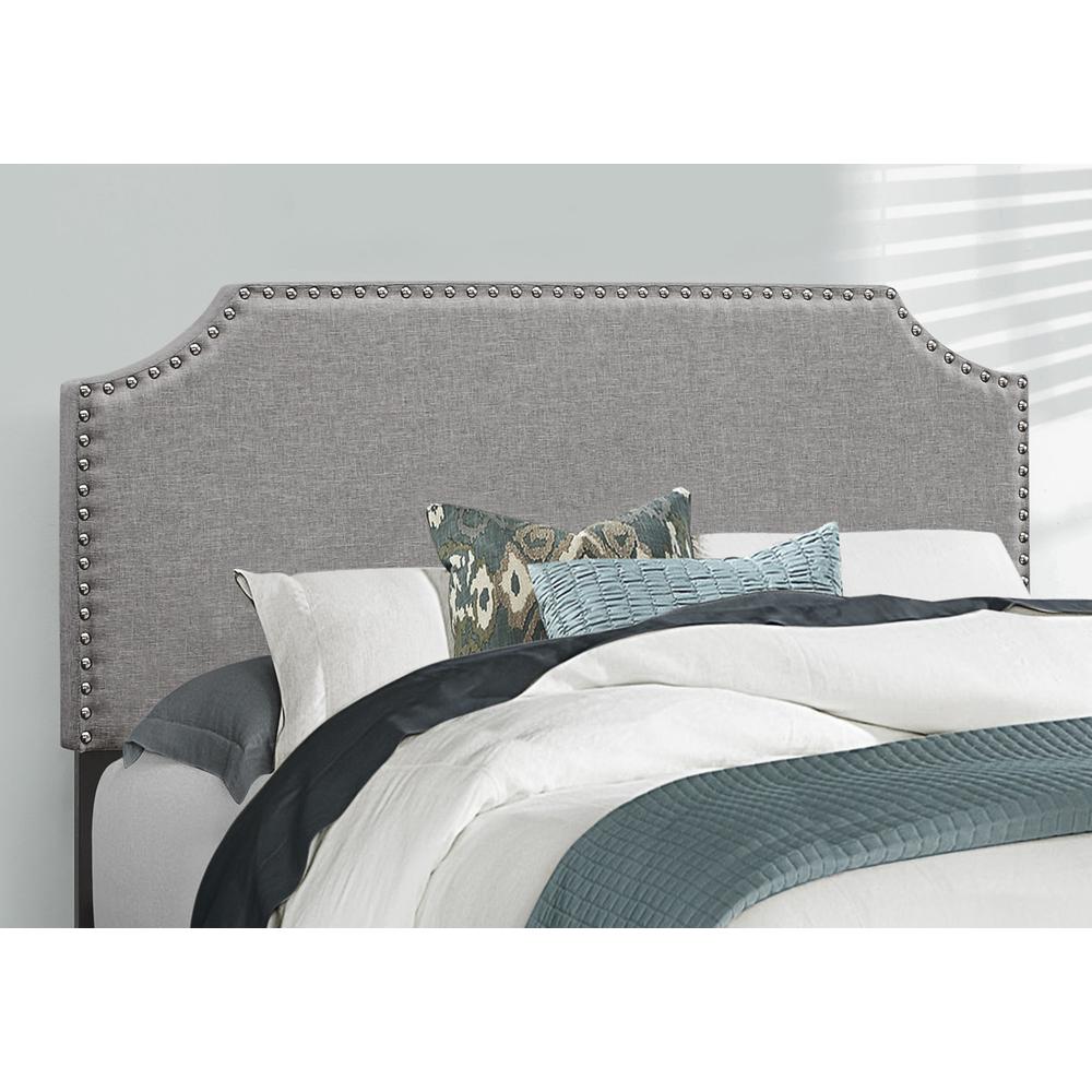 Bed, Full Size, Bedroom, Upholstered, Grey Linen Look, Chrome Trim. Picture 3