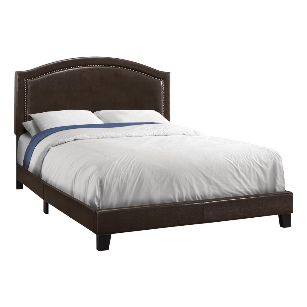 Bed, Queen Size, Bedroom, Upholstered, Brown Leather Look, Transitional. Picture 1