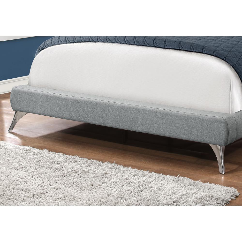 Bed, Queen Size, Bedroom, Upholstered, Grey Linen Look, Chrome. Picture 3