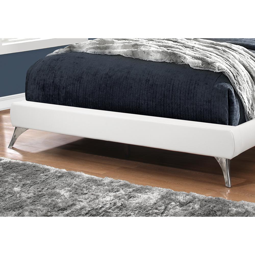 Bed, Queen Size, Bedroom, Upholstered, White Leather Look, Chrome. Picture 3