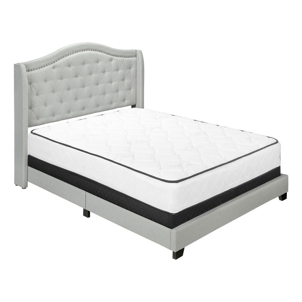 Bed, Queen Size, Bedroom, Upholstered, Grey Velvet, Chrome Trim, Traditional. Picture 1