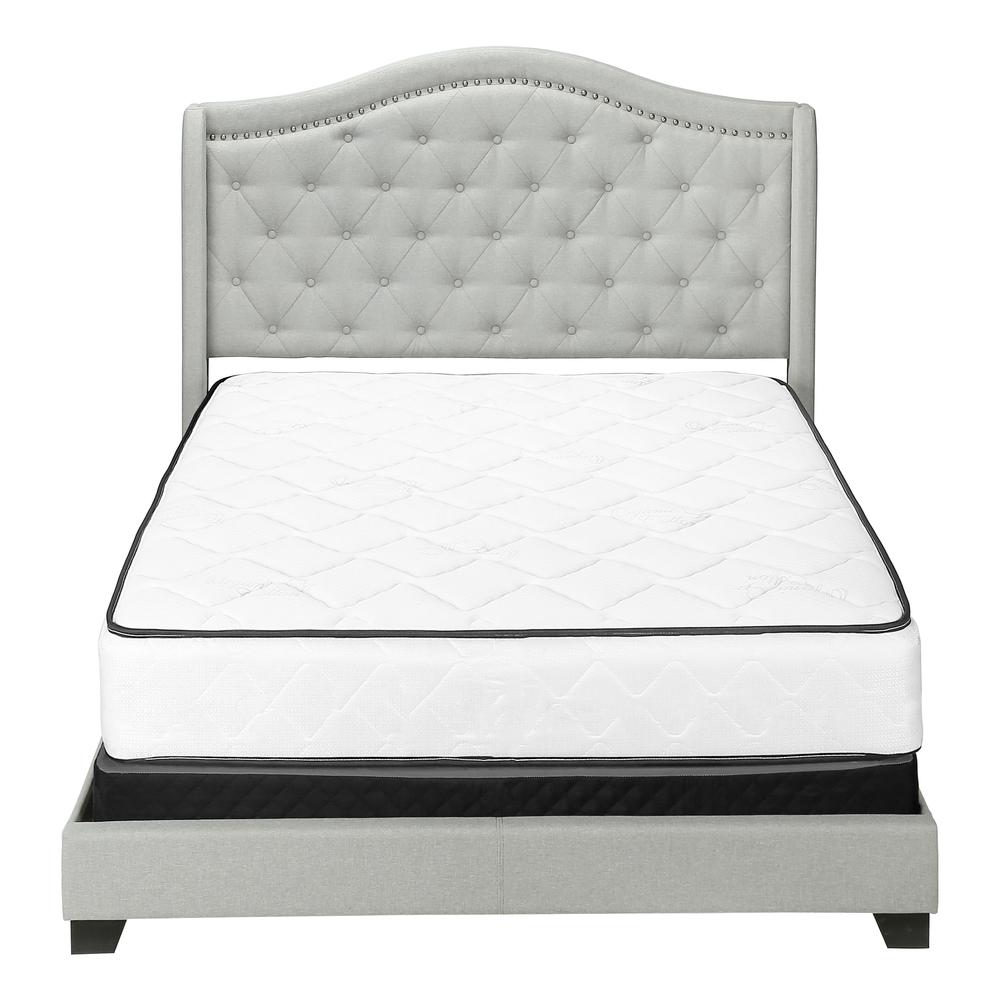 Bed, Queen Size, Bedroom, Upholstered, Grey Velvet, Chrome Trim, Traditional. Picture 2