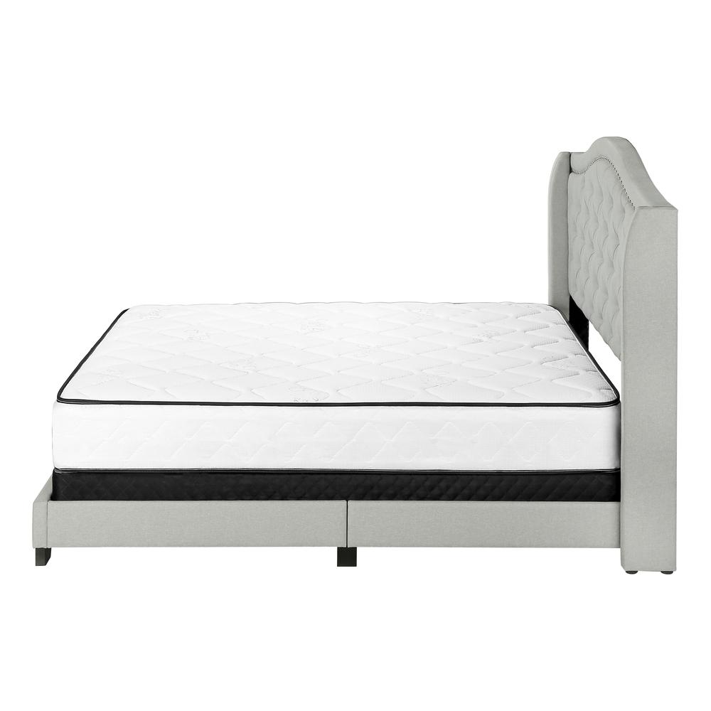 Bed, Queen Size, Bedroom, Upholstered, Grey Velvet, Chrome Trim, Traditional. Picture 3