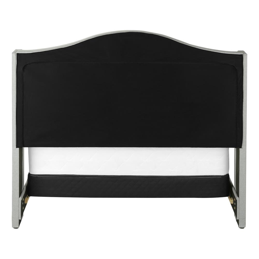 Bed, Queen Size, Bedroom, Upholstered, Grey Velvet, Chrome Trim, Traditional. Picture 4