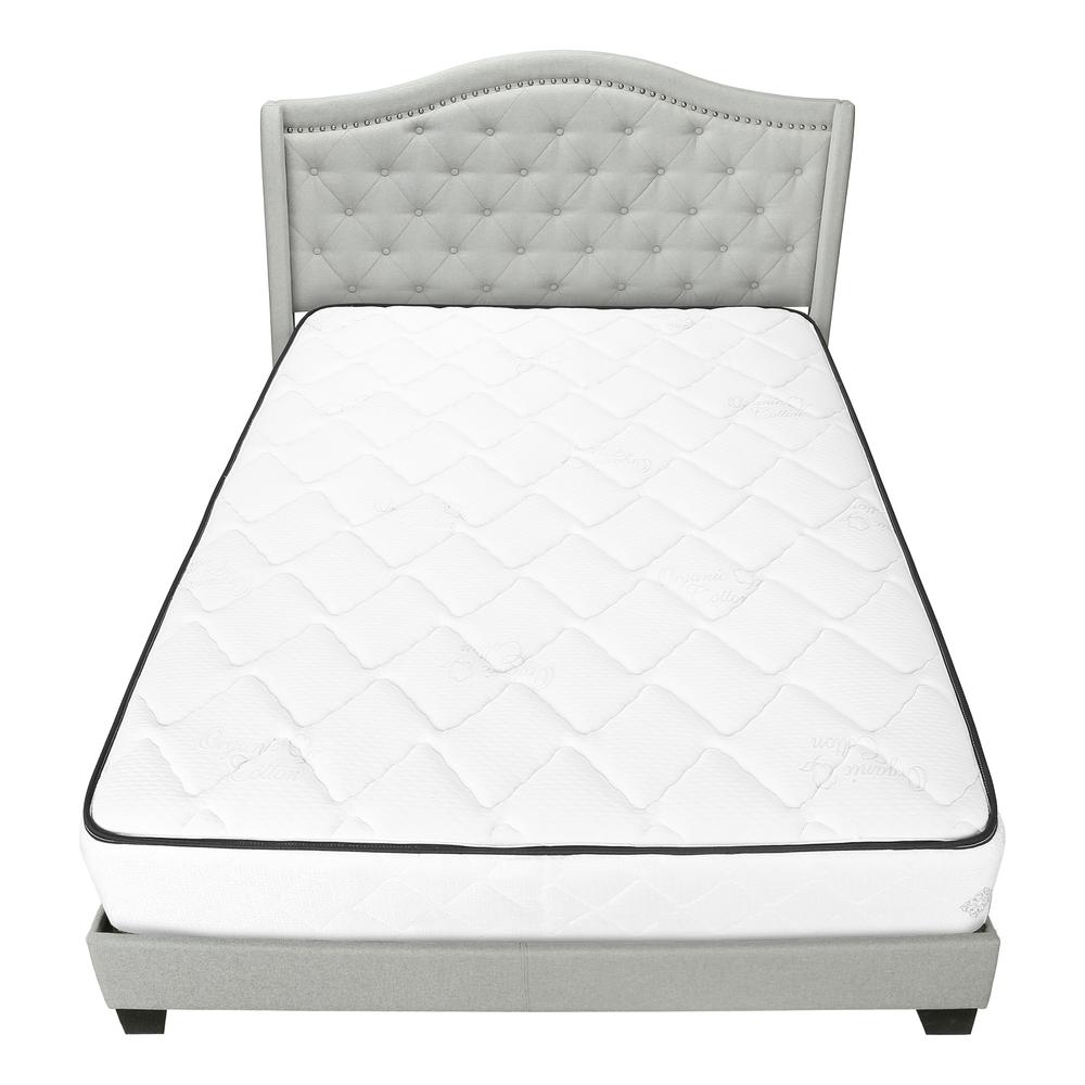 Bed, Queen Size, Bedroom, Upholstered, Grey Velvet, Chrome Trim, Traditional. Picture 5