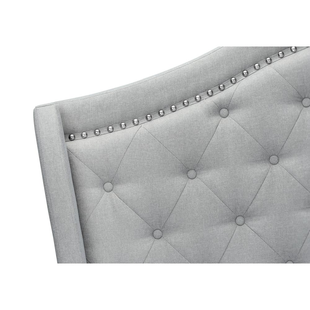 Bed, Queen Size, Bedroom, Upholstered, Grey Velvet, Chrome Trim, Traditional. Picture 6