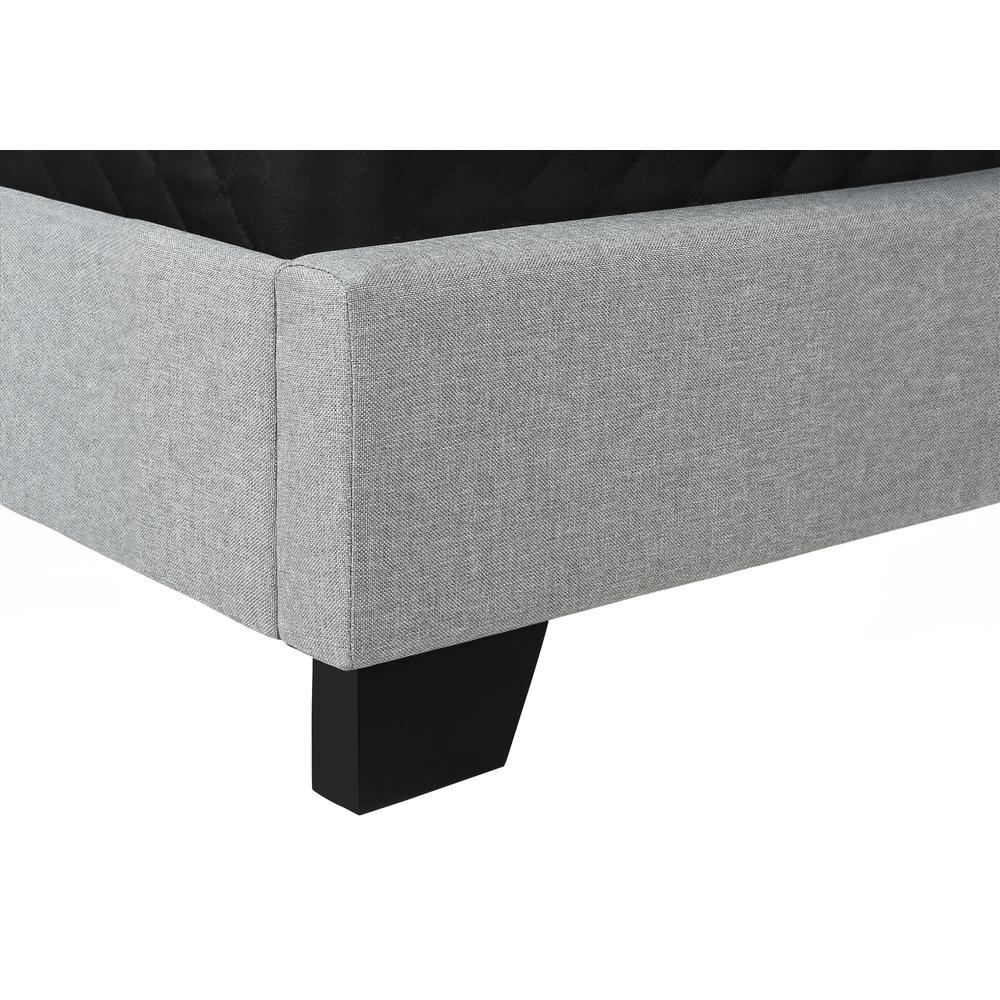 Bed, Queen Size, Bedroom, Upholstered, Grey Velvet, Chrome Trim, Traditional. Picture 7