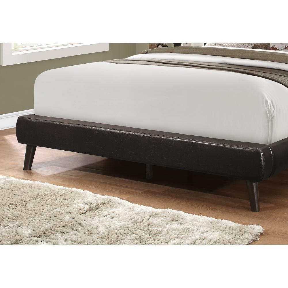 Bed, Queen Size, Bedroom, Upholstered, Brown Leather Look, Wood Legs. Picture 3