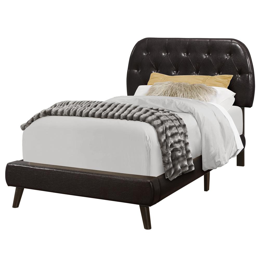="Bed, Twin Size, Teen, Upholstered, Brown Leather Look, Wood Legs, Transitiona. Picture 1