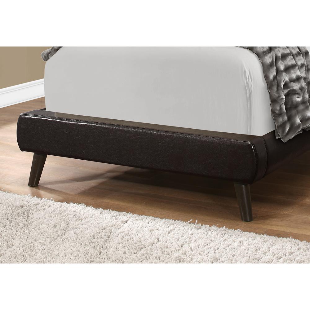 ="Bed, Twin Size, Teen, Upholstered, Brown Leather Look, Wood Legs, Transitiona. Picture 3
