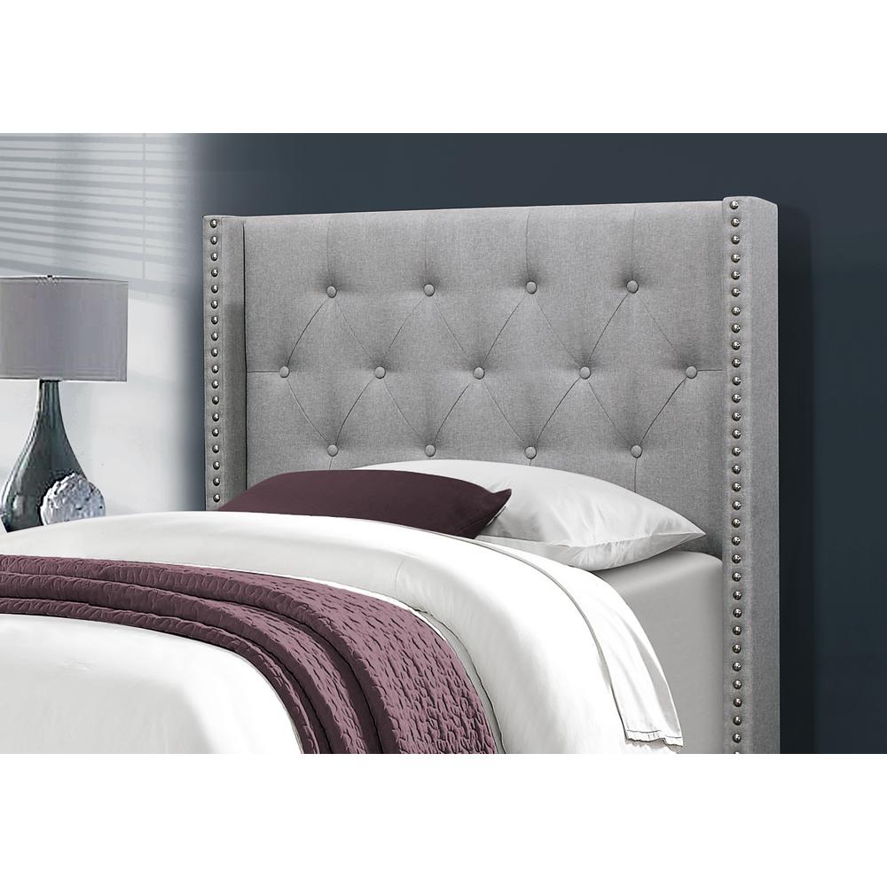 Bed, Twin Size, Teen, Upholstered, Grey Velvet, Chrome Trim, Transitional. Picture 3