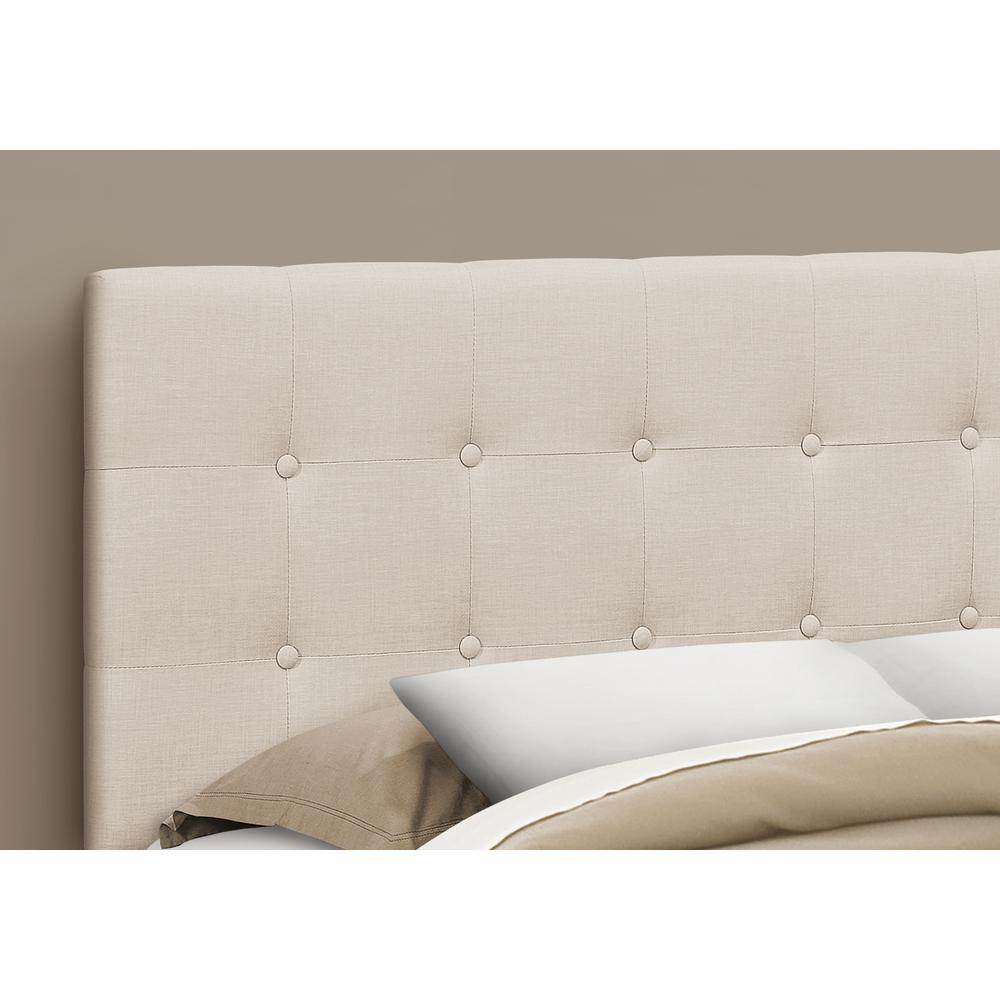 Bed, Headboard Only, Queen Size, Bedroom, Upholstered, Beige Linen Look. Picture 3