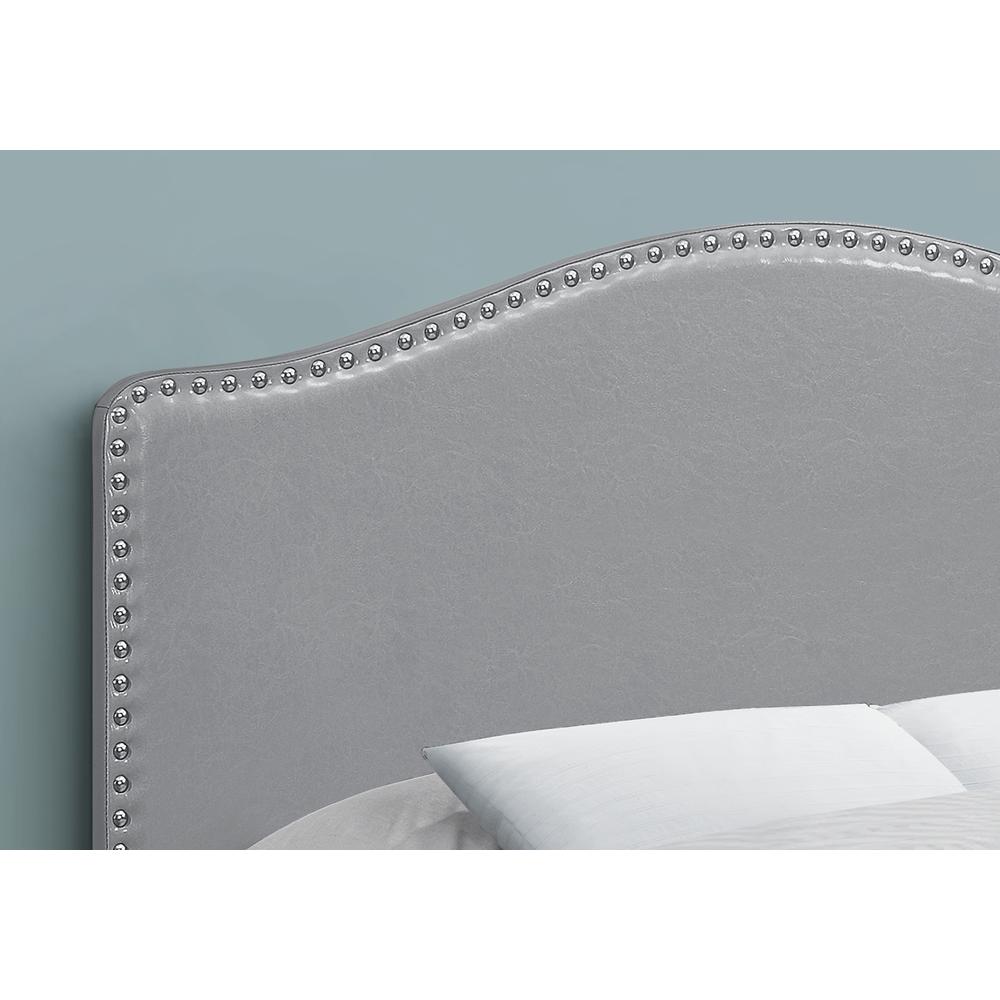 Bed, Headboard Only, Full Size, Bedroom, Upholstered, Grey Leather Look. Picture 3