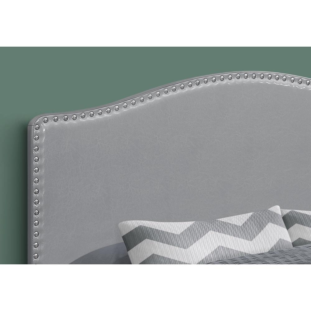 Bed, Headboard Only, Queen Size, Bedroom, Upholstered, Grey Leather Look. Picture 3