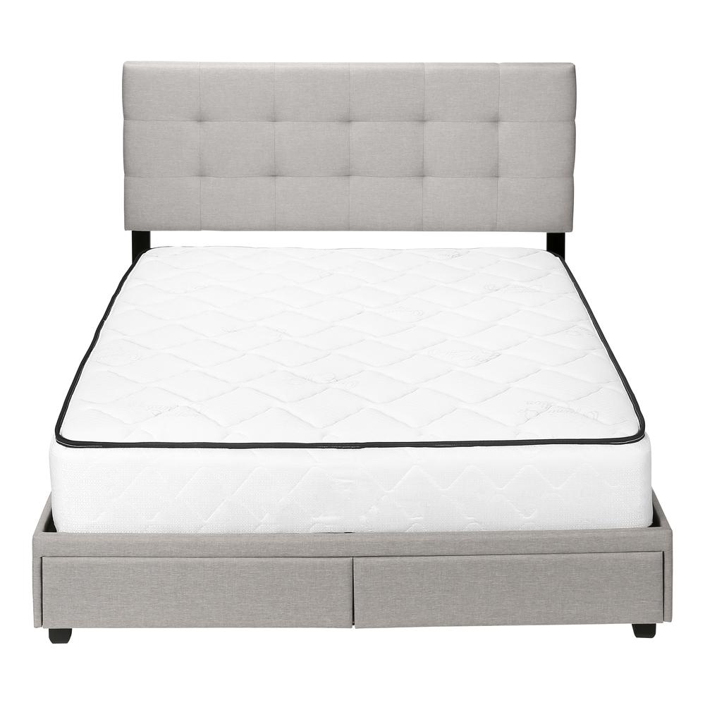 ="Bed, Queen Size, Bedroom, Upholstered, Grey Linen Look, Wood Legs, Transition. Picture 2