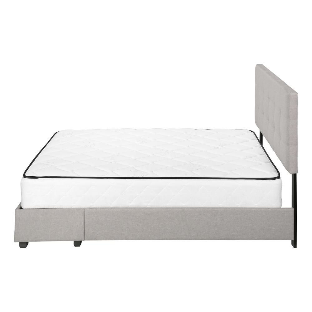 ="Bed, Queen Size, Bedroom, Upholstered, Grey Linen Look, Wood Legs, Transition. Picture 3