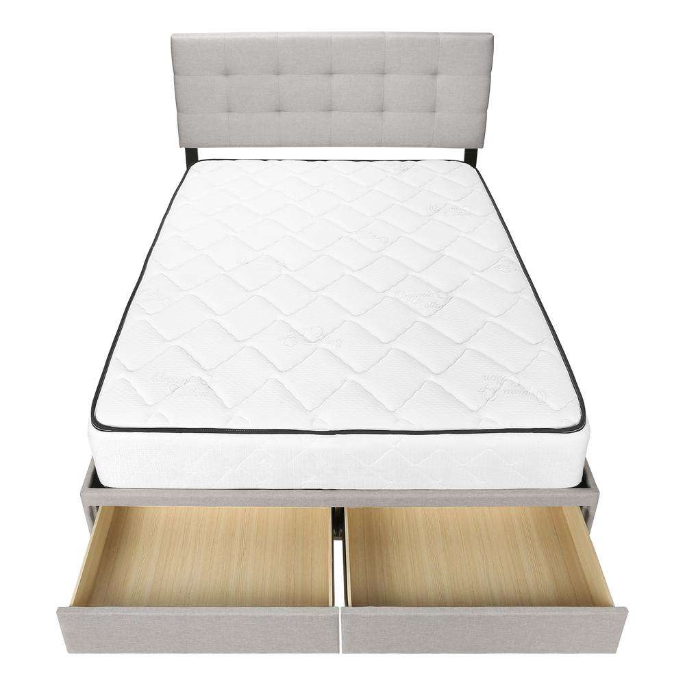 ="Bed, Queen Size, Bedroom, Upholstered, Grey Linen Look, Wood Legs, Transition. Picture 5