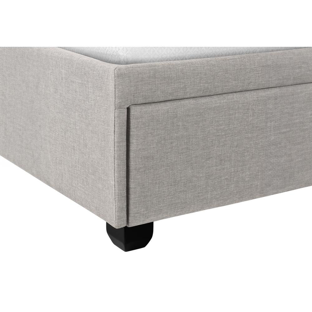 ="Bed, Queen Size, Bedroom, Upholstered, Grey Linen Look, Wood Legs, Transition. Picture 7