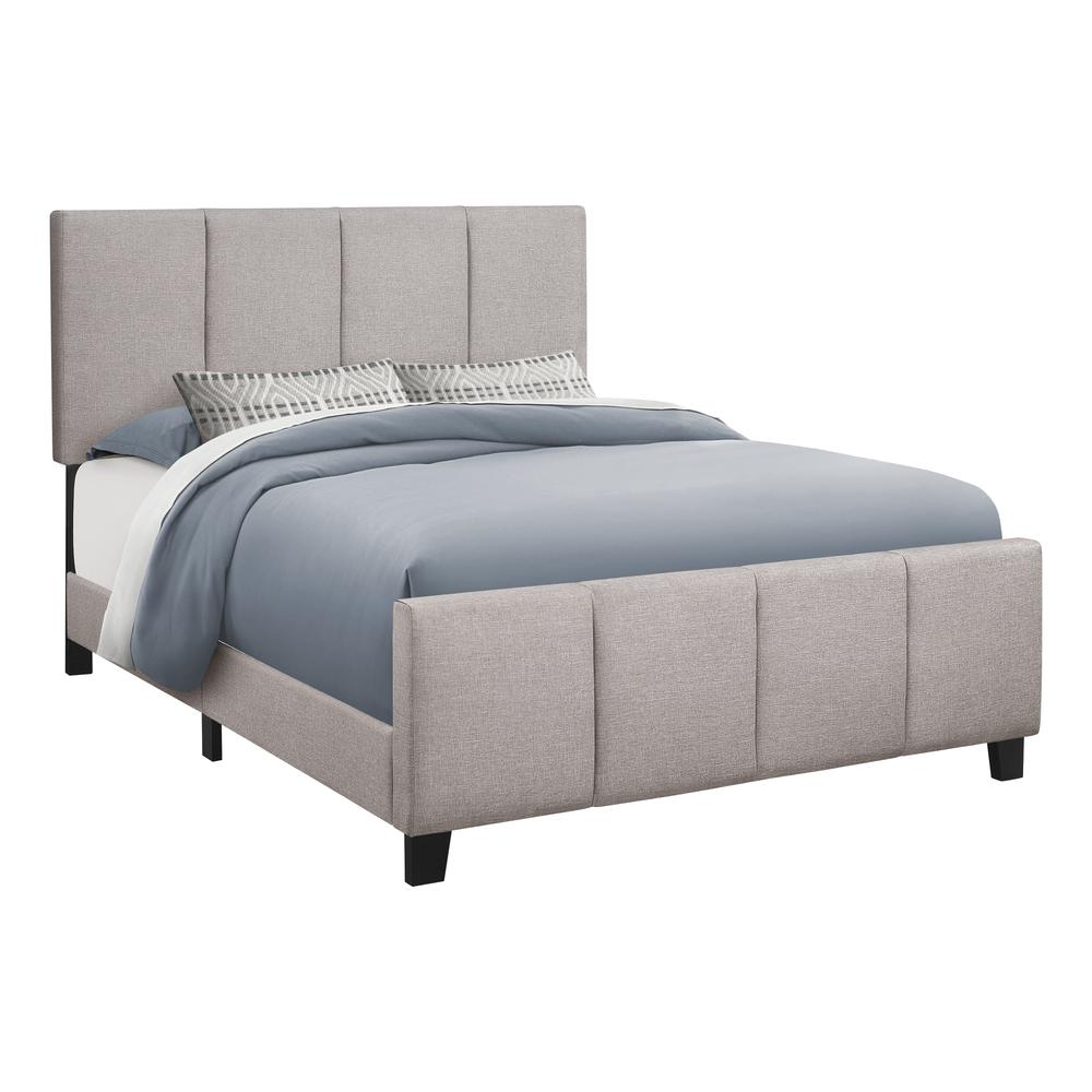 Bed, Queen Size, Bedroom, Upholstered, Grey Linen Look, Transitional. Picture 1