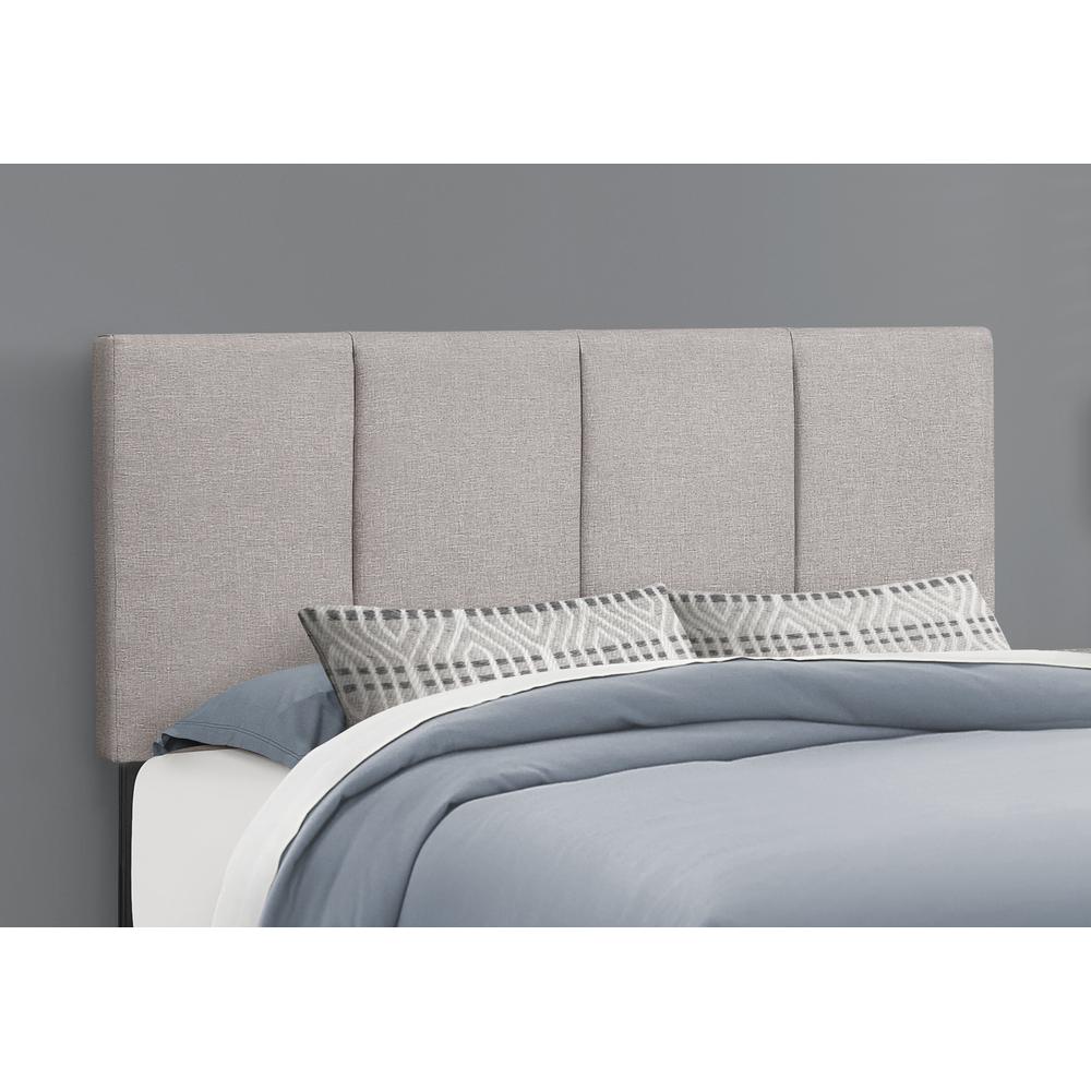 Bed, Queen Size, Bedroom, Upholstered, Grey Linen Look, Transitional. Picture 3