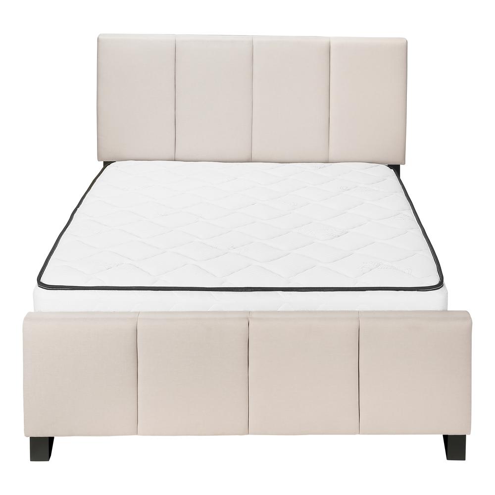 Bed, Queen Size, Bedroom, Upholstered, Beige Linen Look, Black Wood Legs. Picture 2