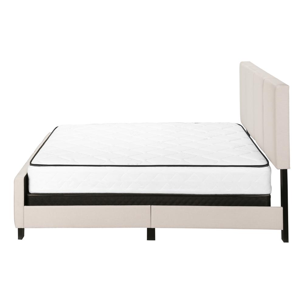 Bed, Queen Size, Bedroom, Upholstered, Beige Linen Look, Black Wood Legs. Picture 3