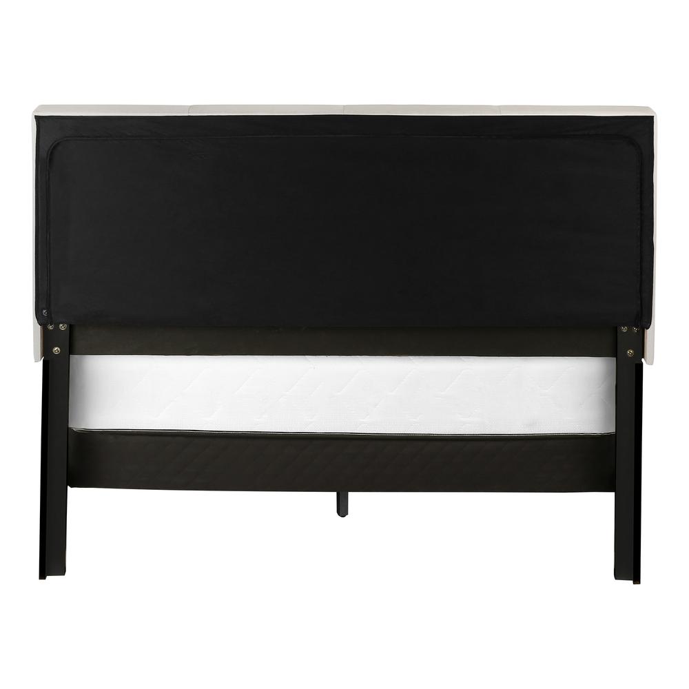 Bed, Queen Size, Bedroom, Upholstered, Beige Linen Look, Black Wood Legs. Picture 4