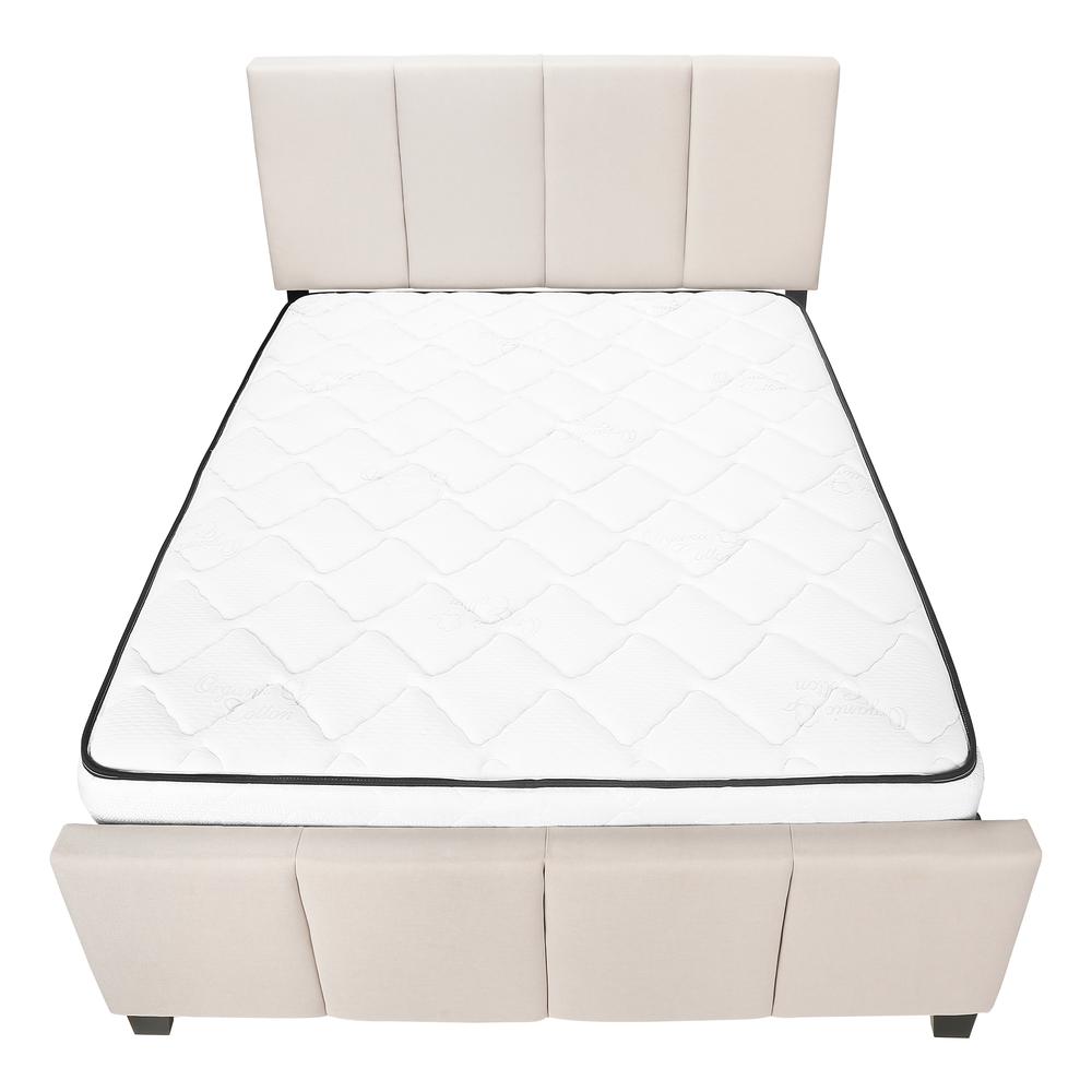 Bed, Queen Size, Bedroom, Upholstered, Beige Linen Look, Black Wood Legs. Picture 5
