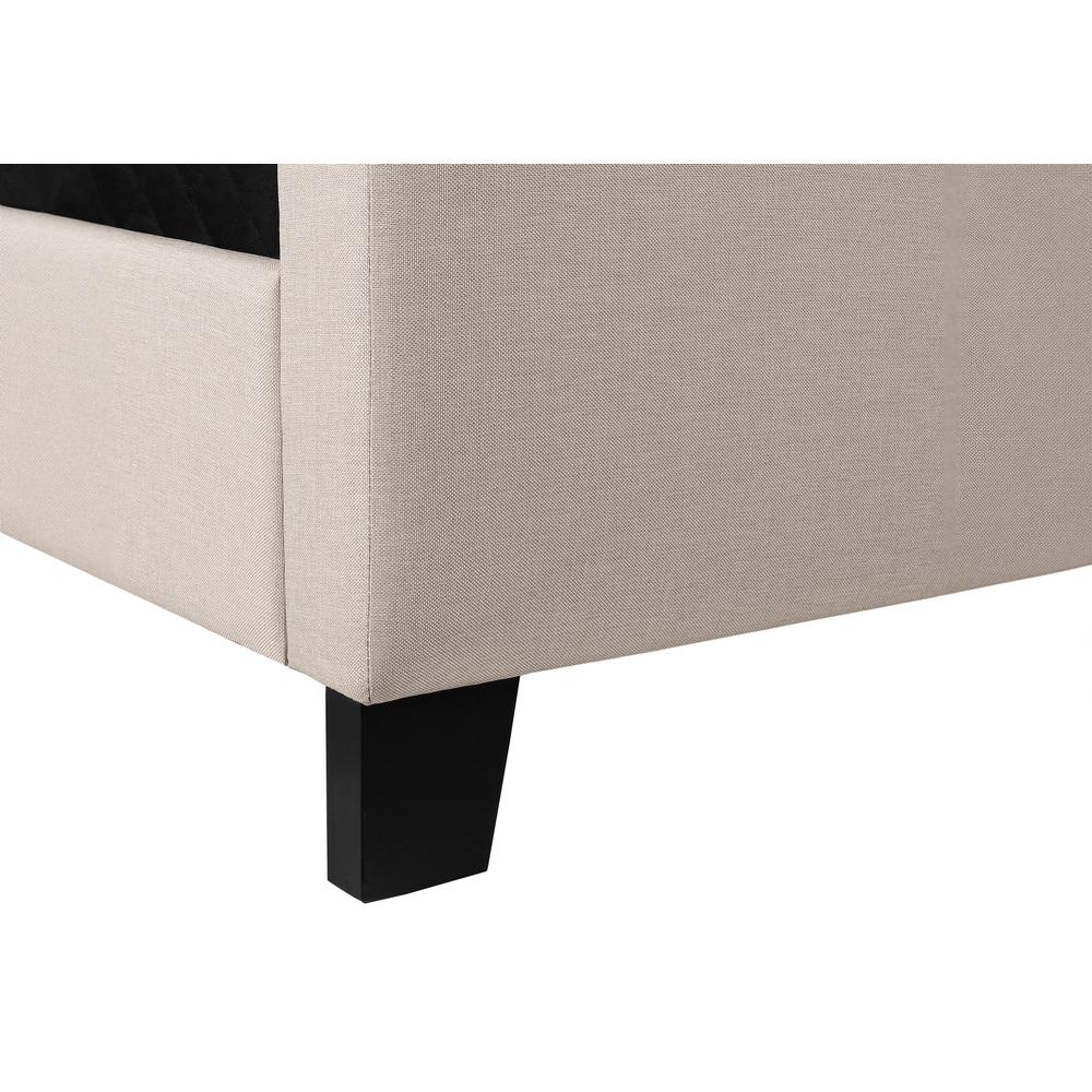 Bed, Queen Size, Bedroom, Upholstered, Beige Linen Look, Black Wood Legs. Picture 7