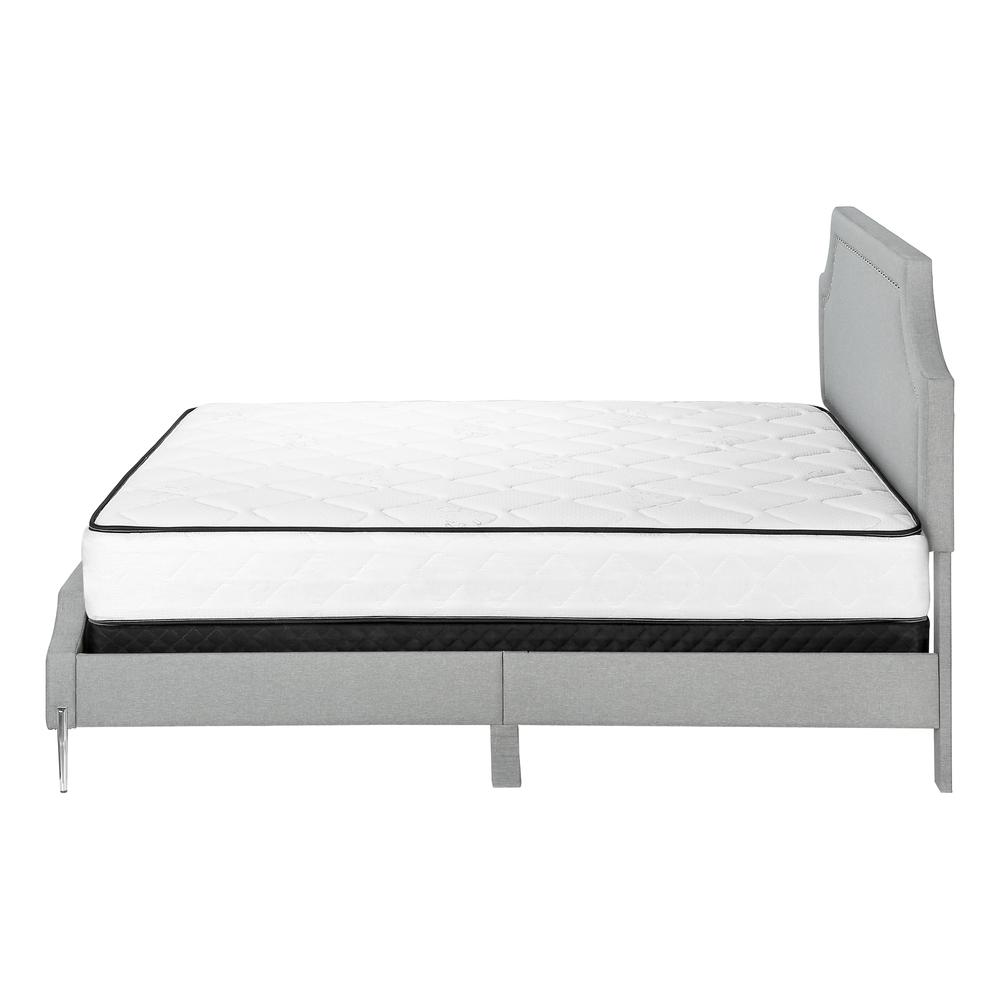 Bed, Queen Size, Bedroom, Upholstered, Grey Linen Look, Chrome. Picture 3