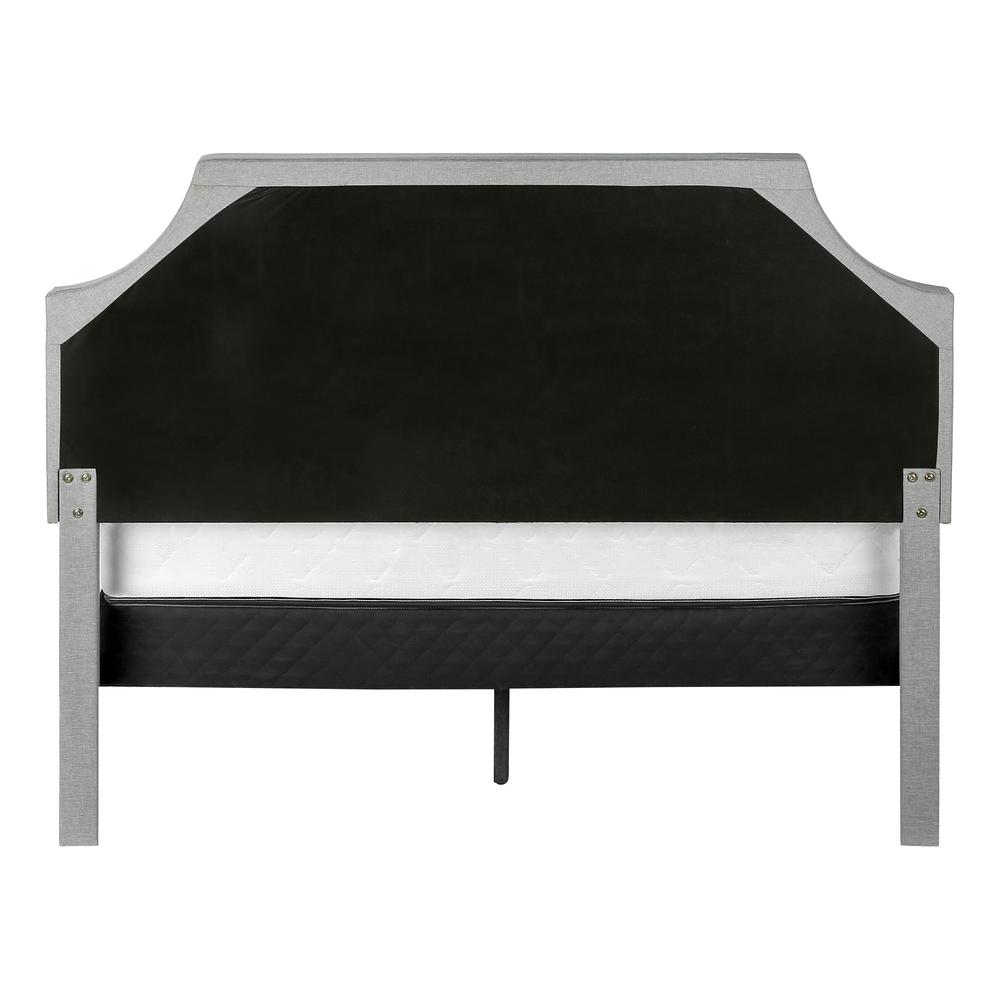 Bed, Queen Size, Bedroom, Upholstered, Grey Linen Look, Chrome. Picture 4