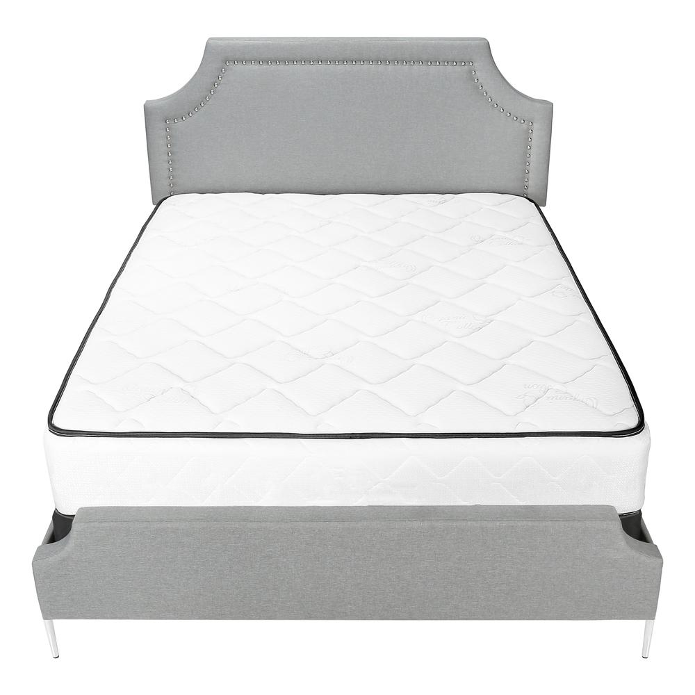 Bed, Queen Size, Bedroom, Upholstered, Grey Linen Look, Chrome. Picture 5